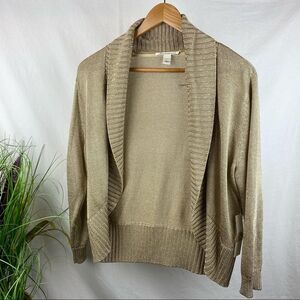 Kenneth Cole Gold Metallic Open Front Cropped Knit Sweater L Large